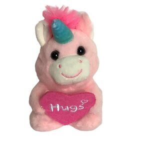 Tom’s Toy International Pink Stuffed Unicorn Plush Toy "Hugs" Heart 5.5” Love